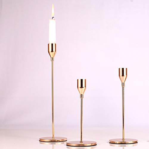 Sujun Pink Gold Candle Holders Set Of 3 For Taper Candles, Decorative Candlestick Holder For Wedding, Dinning, Party, Fits 3/4 Inch Thick Candle&Led Candles (Metal Candle Stand) #TOP5