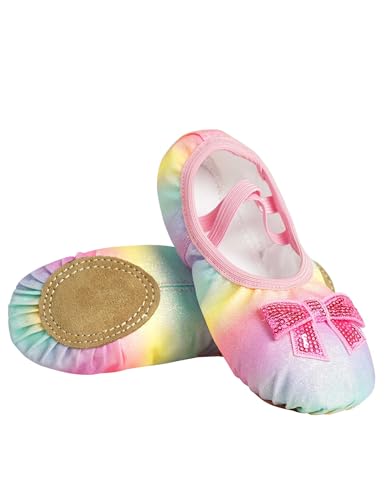 Ballet Shoes for Girls Kids Cute Rainbow Glitter Split Sole Ballet Slippers