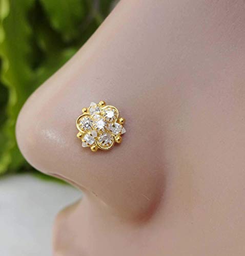 Unique Gold Nose Stud,Diamond Nose Stud,20 Gauge Nose Stud,925 Sterling Silver Nose Piercing,Indian Nose Stud,Indischer Nasenring,Gold Nose Bone,Crock Screw Nose Pin (TEJ097)