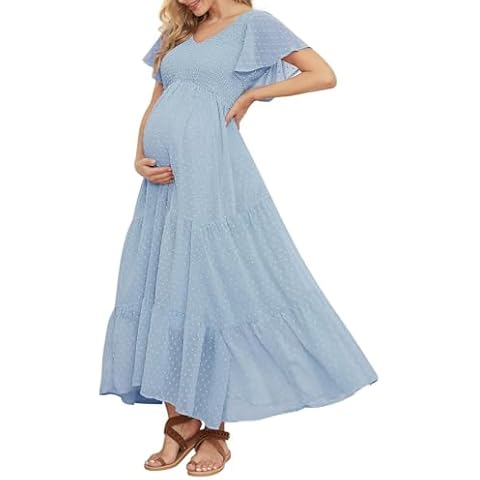 Elegant Swiss Dot Smocked Maternity Dress Cover
