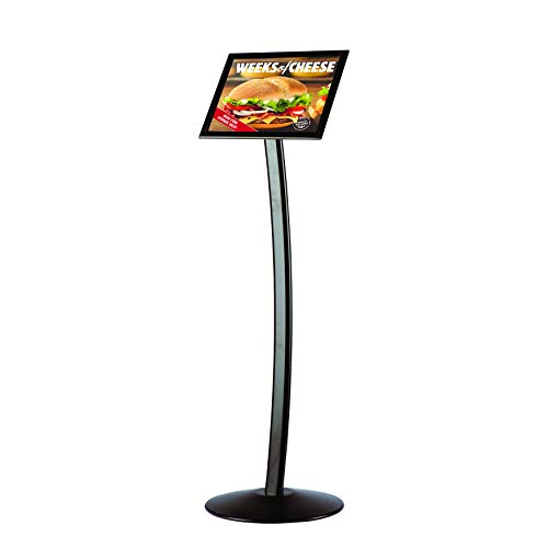 M&T Displays Curved Menu Board 8.5X11 Inch Black Pedestal Sign Holder Floor Standing Aluminum Front Loading Easy Open Poster Message Advertisement Holder For Restaurant Cafe Hotel #TOP6