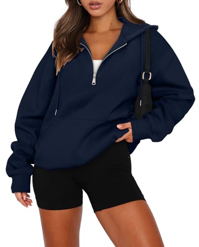 onlypuff Women Half Zipper Pullover Sweatshirt Long Sleeve Hoodies Kangaroo Pocket Fleece Basic Sweater