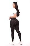 ShoSho Womens High Waist Fleece Lined Leggings Butt Scrunch Yoga Pants with Side Pockets Space Dye Print Black/White Large