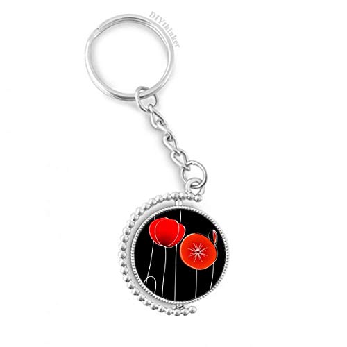 Porte-clés fleurs de pavot art abstrait, anneau rotatif aux finitions soignées