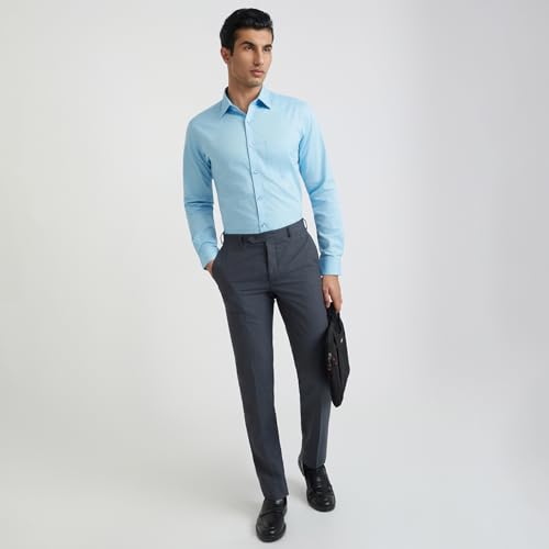 Image of Raymond Men Slim Fit Structure Pattern Pure Cotton Semi Cutaway Collar Full Sleeve Formal Shirt