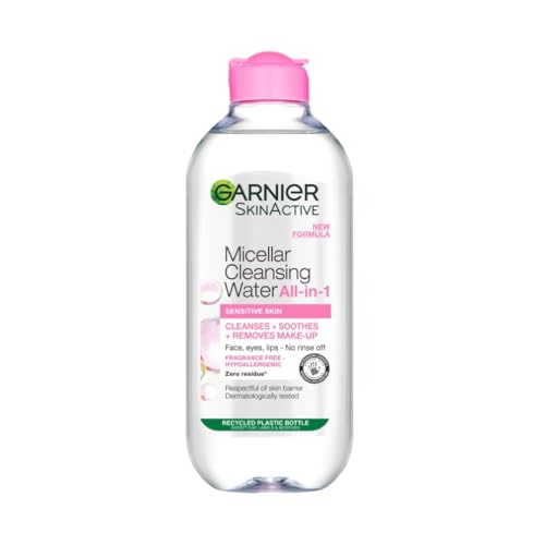 Garnier Micellar Cleansing Water, Gentle face Cleanser & Makeup Remover, Fragrance-Free, Vegan Formula, Suitable For All Skin Types, Even Sensitive, Skin Active, 400ml