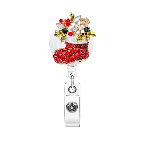Christmas Nurse Badge Reel Cute Rhinestone Red Boots Retractable Name Tag ID Clip Christmas Badge Holder for Medical Assistant Pharmacy Nursing Student Hospital Work Gifts Office