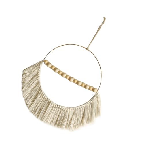 zuousxbs Vintage Grand Cadre Rond Macrames Muraux Suspendus Pavillon À Main Perles Bois