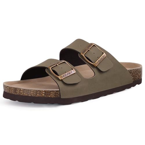 Image of ODOLY Unisex Cork Footbed Slide Sandal, Arch Support Summer Outdoor Sandals with Adjustable Buckle for Women and Men, Almond Frost 39 (8-8.5 Women/6.5-7 Men)