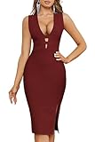 Baosuu Midi Dresses for Women Sleeveless Tea Party Dresses Cutout Bridal Shower Guest Dress Hide Tummy Midi Bandage Dress Red