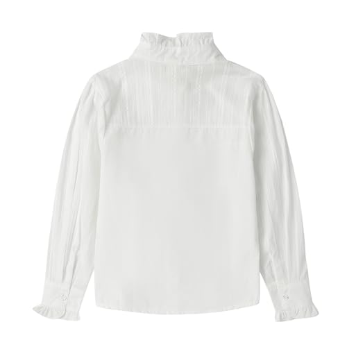Image of LittleSpring Girls White Button Down Uniform Shirts Long Sleeve Ruffle Blouse