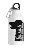 Borraccia turistica con scritta "I Love My Dog And My Dog Loves Me", colore bianco