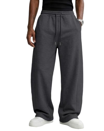 Image of Wangdo Men's Baggy Sweatpants Wide Leg Lounge Cotton Casual Jogging Pants | High waist drawstring,2 Deep pockets,Open bottom,Workout athletic outfits,Loose joggers pants,fashion streetwear,Soft fabric