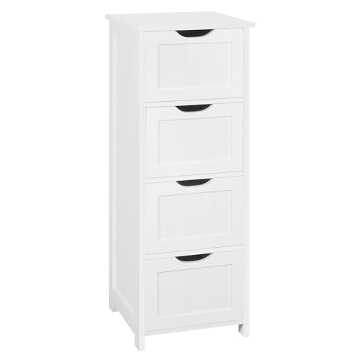 WOLTU Cómoda Mueble de 4 Cajonera Aparador Armario Botiquín Lateral Mueble Almacenaje Organizador para Baño Cocina Salón y Dormitorio MDF Blanco 30X30X82cm