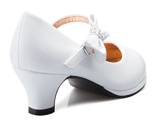 Olivia K Girls Bow Mary Jane Kitten Heel Pumps (Toddler/Little Girl), White PAT 11