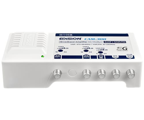 Amplificador Antena TV EDISION CAM-300 Central Banda Ancha con Filtro 5G LTE para DVB-T2 4