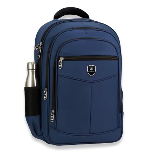 Mochila Grande Reforçada com Compartimento para Notebook, Alça Acolchoada, Bolsos Laterais, Escola, Trabalho, Viagem, Passeio, Faculdade, Unissex, Infantil, Bolso para Garrafa, Azul