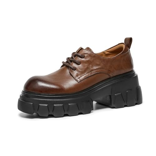 Image of BEAU TODAY Platform Oxfords for Women, Leather Chunky Drees Shoes