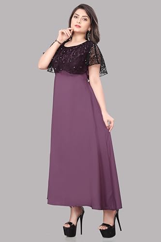 Image of Women's Poly Crepe Round Neck Plain Gown Dress