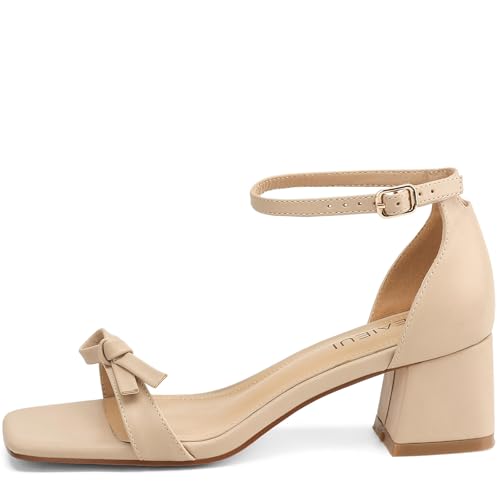 Image of TEAIEUI Block Heels for Women, Square Open Toe Heeled Sandals, Chunky Ankle Strap Shoes for Dress, Party, Prom, Low Heel 2 inch