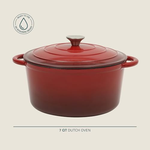 Image of Gibson Home Addlestone 7 Qt Enameled Cast Iron Dutch Oven Pot with Lid - Round, Oven Safe to 500F, Ideal for Bread Baking & Stews - Gradient Red