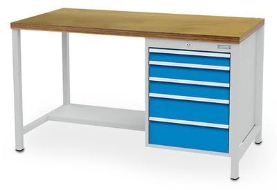 Bedrunka+Hirth - Kastenwerkbank 1500x750x959 mm mit 5 Schubladen und 1 Ablageboden halbe Tiefe