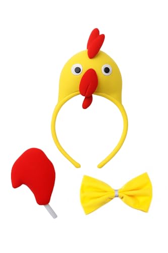 Image of Chicken Headband with Bow and Tail Costume Set,Halloween Animal Ears Costume Dress Up Suit, Cosplay Party Supplies for Adult