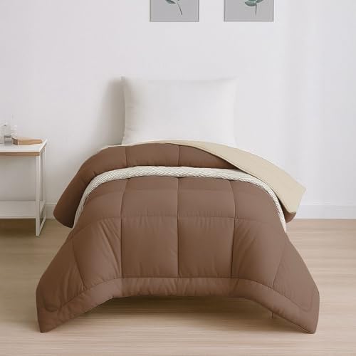 Image of HOME ELEGANCE Comfort Living Microfiber Reversible AC Comforter, 120 GSM, Soft & Cozy, Lightweight Quilt, All Season use, Machine Washable, Single - 60x90 inches - French Roast