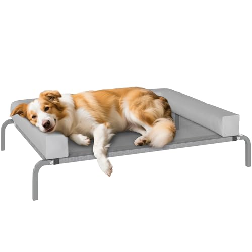 PawHut Cama Elevada para Perros Refrescante con Refuerzos Extraíbles Cama Elevada para Perros Medianos Portátil con Malla Transpirable Marco de Acero para Interior Exterior 110x75x30 cm Gris Claro