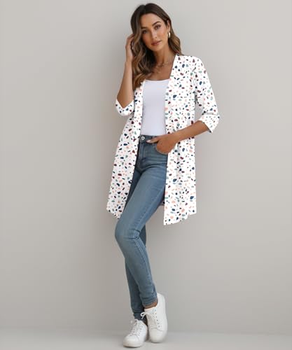 Image of YSYOKOW Womens Open Front Long Cardigan 3 /4 Sleeve Lightweight Knit Cardigan Casual Layering Spring Summer