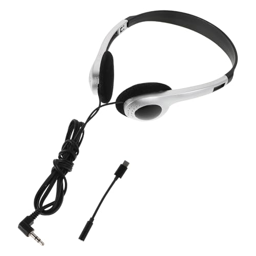 jojofuny Auriculares Supraurales Cable 900 Plata Negra, Adaptador 3.5 a USB Tipo C, Compatibles Computadora, Teléfono y Tablet, Diseño Retro Vintage, Ligeros y Ajustables para Uso Escolar