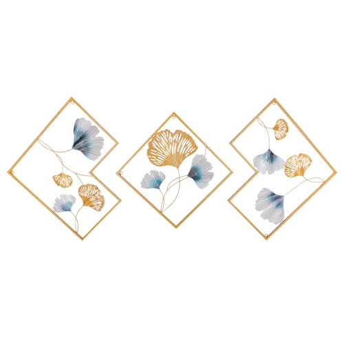 SYNCMH Hojas de Ginkgo Decoración de Pared Metal Dorada - Juego de 3 Piezas para Salón - Pegatinas Cuadros