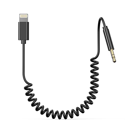 Coiled Aux Cord For Iphone, [Apple Mfi Certified] 3.3Ft Coiled Lightning To 3.5Mm Aux Audio Adapter Cable Compatible With Iphone 14 13 12 11 Xs Xr X 8 7 6 For Car Home Stereo Headphone Speaker, Black #TOP21
