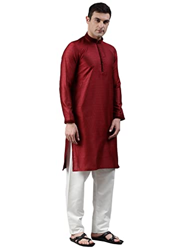 Image of Manthan Mens Full Sleeves Striped Blended Cotton Kurta