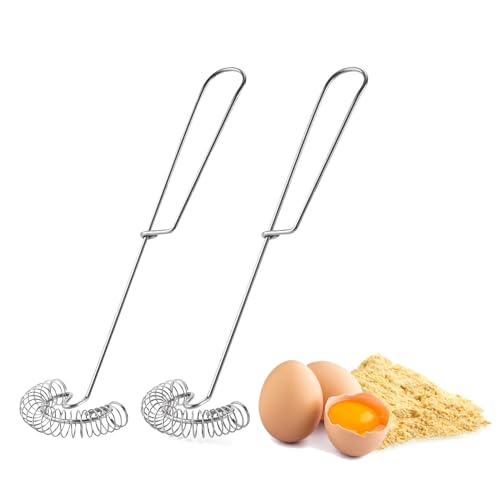 Lot de 2 fouets spiralés en acier inoxydable 304 - Mini fouet à sauce de qualité supérieure - Pour mélanger, battre, mousser le lait, les œufs et la crème