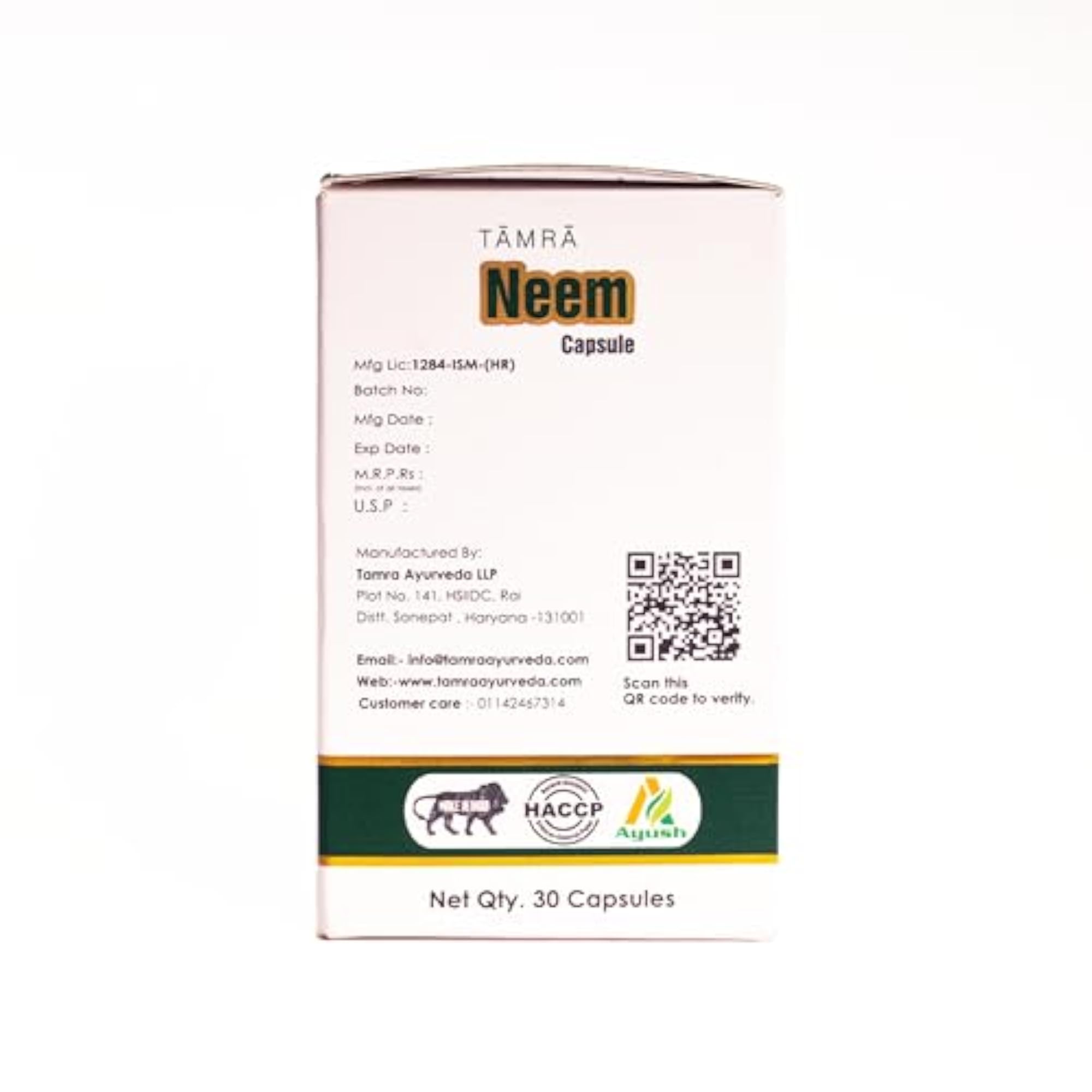 Tamra Ayurveda Neem Capsules, 30 Count