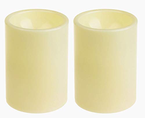 GiveU Flameless Outdoor LED Candle Set, Battery Operated Plastic Pillar Led Candle Light with Timer, 3 x 4, Ivory,Pack of 2