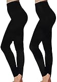 Sofra Women's Classic High Waisted Wide Band Yoga Fleece Plus Size & Regular Leggings (One Size (0-10), 2 Pack: Black Fleece w/Free Socks)