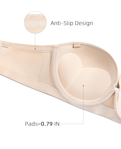 Strapless Push Up Bras for Women Thick Padded Balconette Seamless Convertible Bra for Small Chested Add a Cup3