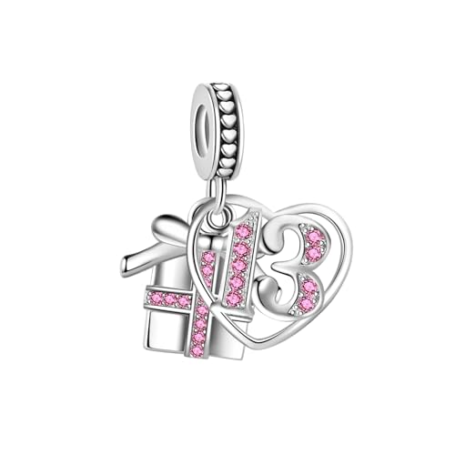 FGT Abalorio colgante de corazón con piedras natales brillantes para 13 cumpleaños, aniversario, celebración, amor, compatible con pulseras Pandora, Moments y pulseras de circonita cúbica, talla única