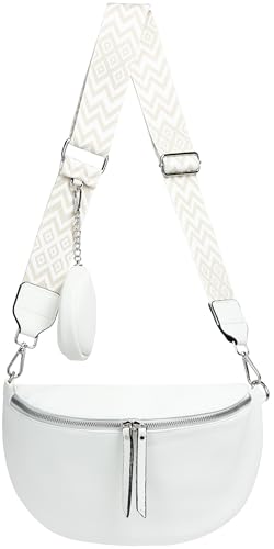 Caspar TS1076 stylische große XL Damen Crossbody Bag Bauchtasche, Farbe:weiss