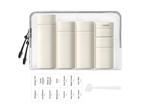 Sprigold 5 Pack Brief and Fashion Travel Bottles TSA Approved, BPA Free Travel Size Containers Refillable Squeeze Bottles for Cosmetic Shampoo Cream Conditioner … (Ancient Nordic Antique White)