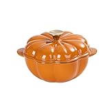 IUYIXWFP Emaillierter Gusseisentopf in Kürbisform – Kreativer multifunktionaler Schmortopf zum Schmoren, Suppenkochen, Dünsten und Kochen, induktionsgeeignet, einzigartige 18 cm