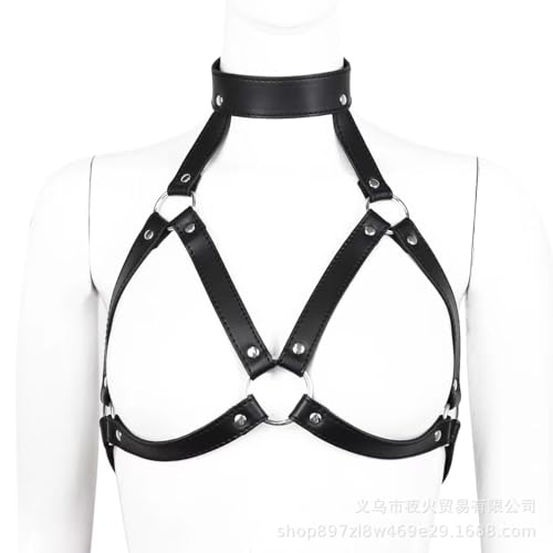 Women's Sexy Faux Leather Bondage Body Harness Belt Punk Gothic Metal Chain Tassel Body Chest Caged Bra for Rave Festival3