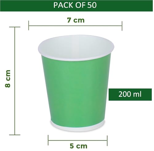 ekysa Basics Paper Disposable Tea/Coffee Cups ā 200 ml, Eco-Friendly, Leak-Resistant, for Hot Beverages, Multicolor Design, Pack of 50