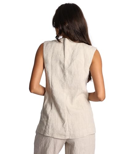 Womens Thick Pure Linen Medium Long Vest With Pockets And Button Closure3