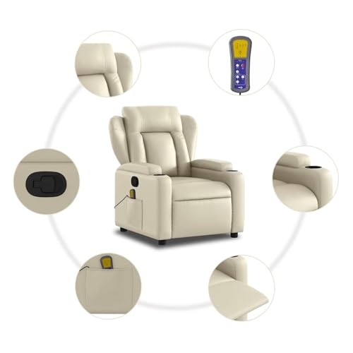 Gecheer Massagesessel mit Relaxfunktion, Kunstleder, Creme, Sessel Wohnzimmer Fernsehsessel Liegesessel für Entspannung Homeoffice Leseecke3205597 – Bild 7