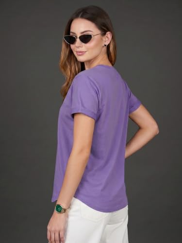 Image of JUNEBERRY Pure 100% Cotton Oversized Loose Fit Drop Shoulder Round Neck Boyfriend Fit Solid Half Sleeves T-Shirt for Women & Girls (Sizes: S to 2XL)