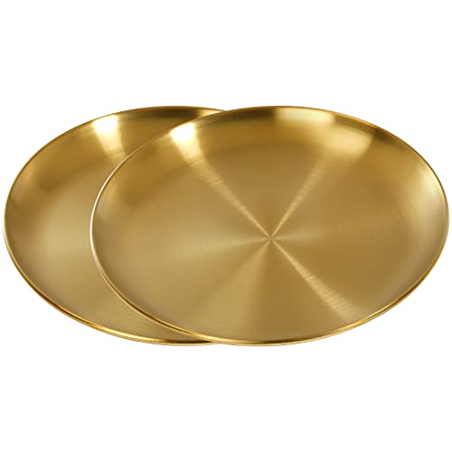 Topzea 4 Pack Stainless Steel Dinner Plates, 9 Inch Gold Metal Salad Plates Reusable Kitchen Dinnerware Dessert Display Food Serving Plate Appetizer Dishes Platter For Restaurant, Camping #TOP2