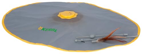Kerbl Pet Giocattoli per Gatti 2 in 1 Catch The Tail Feather, Giallo, Grigio, 70x53x5cm, Nylon, Gatti, Funzione di spegnimento Automatico, Antiscivolo